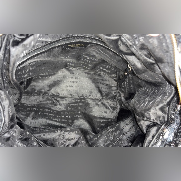 Kate Spade rare STORYBOOK LINING black and silver sequin striped tote bag EUC - Picture 14 of 14